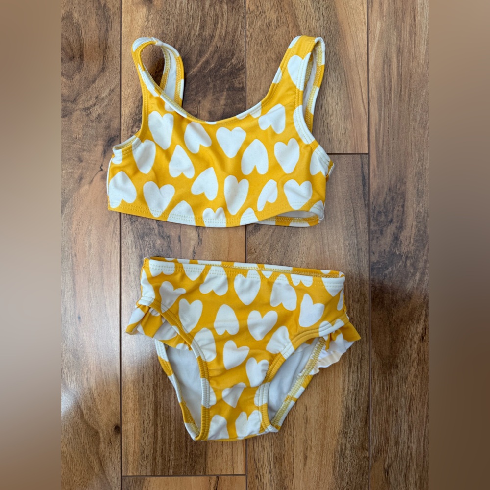 Cat & Jack Yellow and White Heart Print Two-Piece Bikini